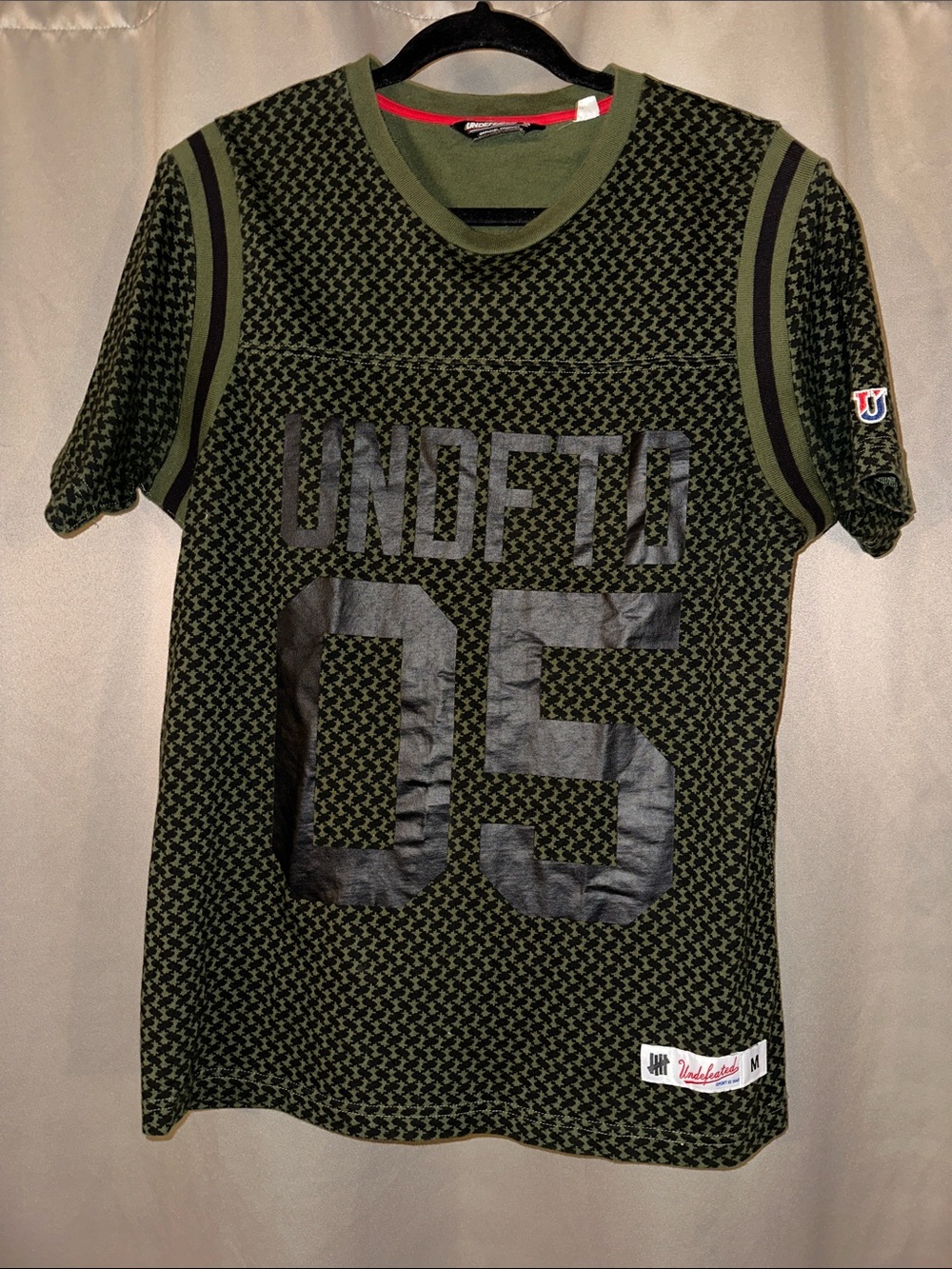 UNDFTD Olive Green and Black '05' Graphic Football Tee